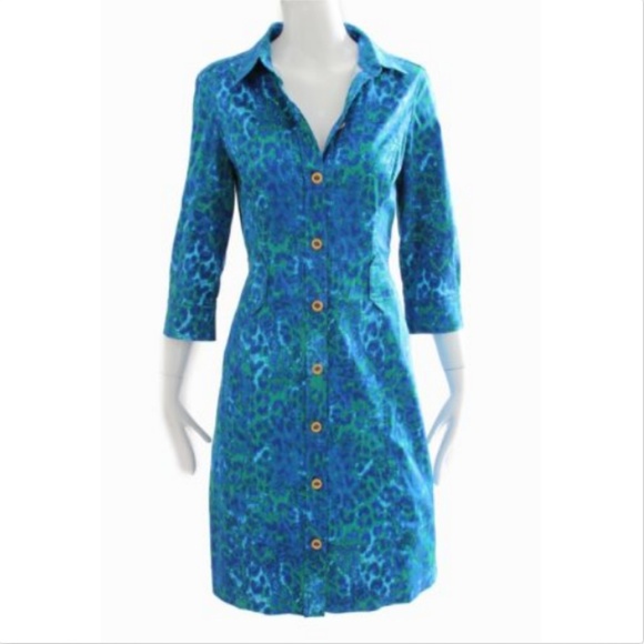 St. John Sport Shirt Dress Blue Green Cotton Abstract Print Size P - Picture 1 of 6